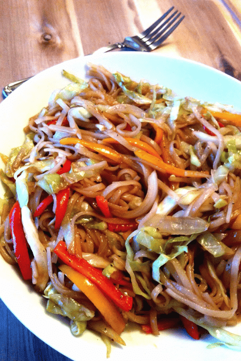 Teriyaki veggie rice noodle stir fry