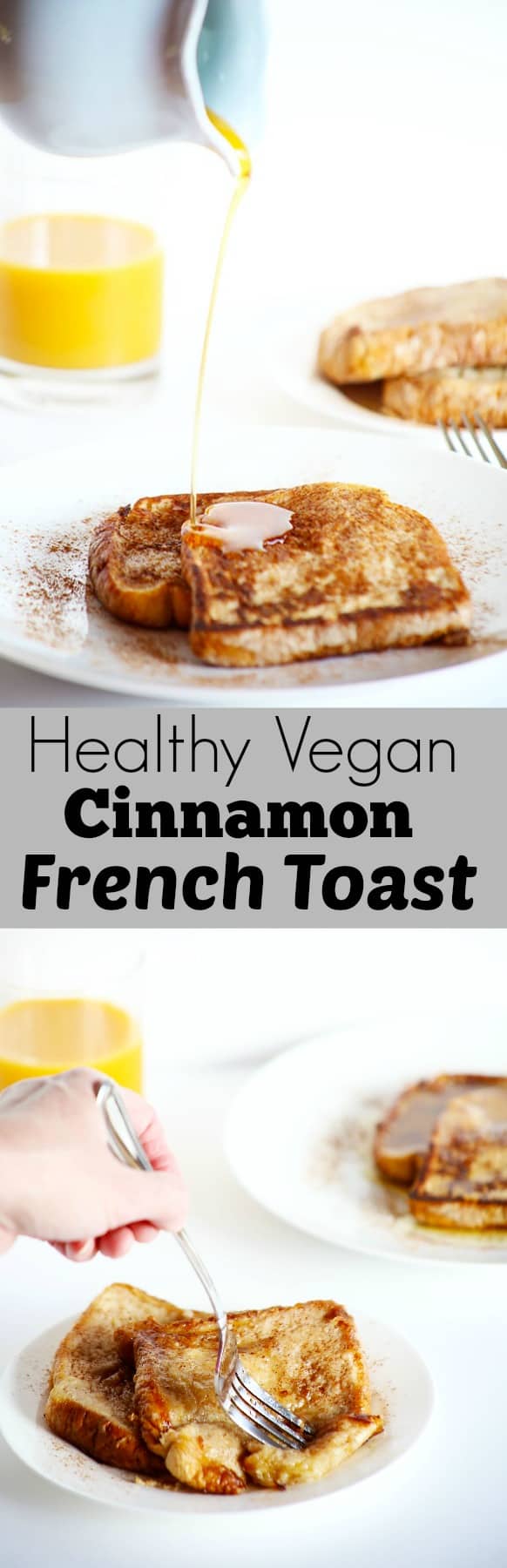 This Healthy VEGAN Cinnamon French Toast is the perfect healthy weekend breakfast! It's soft, flavorful and really easy! / TwoRaspberries.com