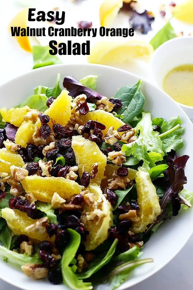 This Easy Walnut Cranberry Orange Salad is my new favorite! It is FULL of texture and drizzled with a sweet light dressing! Vegan + Gluten Free! 