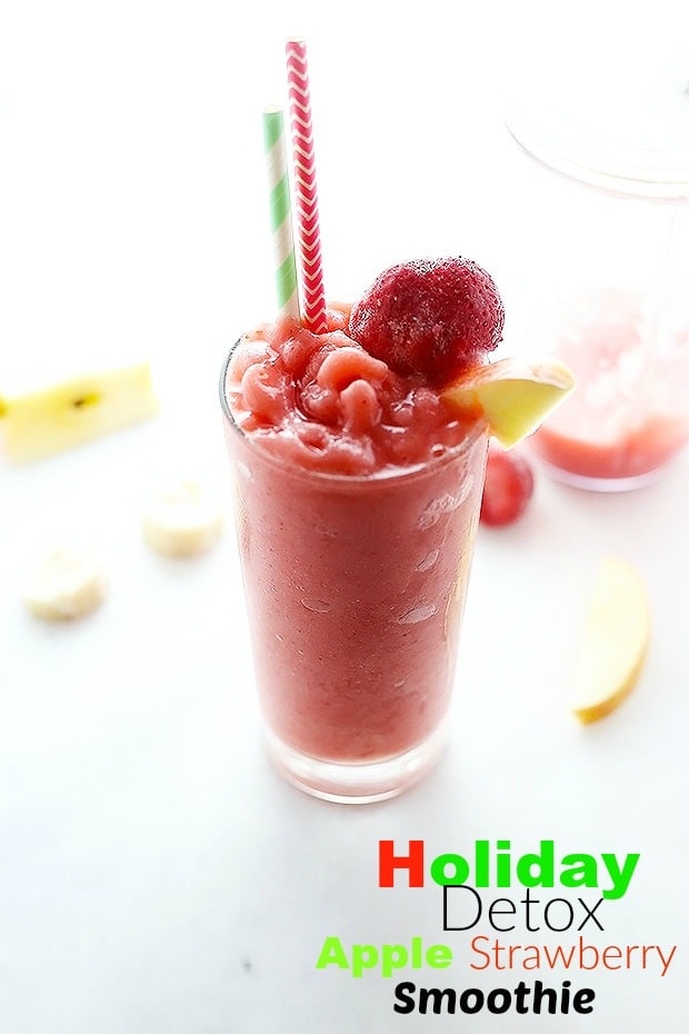 this Holiday DETOX Apple Strawberry Smoothie is just what you need to get back on track and feel energetic after all the holiday feasts! it's one of my favorite fruit combinations, super sweet! ;-) 