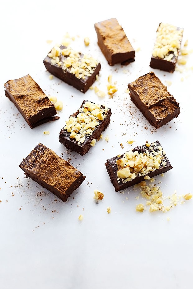 Creamy, rich, smooth, no-baking required vegan FUDGE squares, only 4 ingredients and super easy to make. Vegan and Gluten Free.