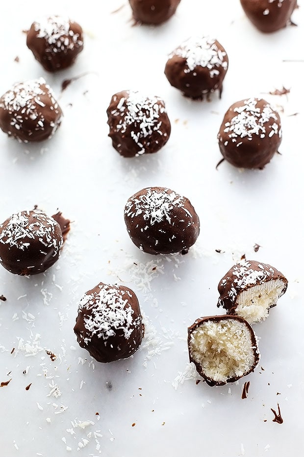  Peppermint, coconut and chocolate come together perfectly in these No-Bake Vegan Dark Chocolate Coconut Peppermint Balls, they have only 4 ingredients and are super easy. Vegan and Gluten Free./ TwoRaspberries.com