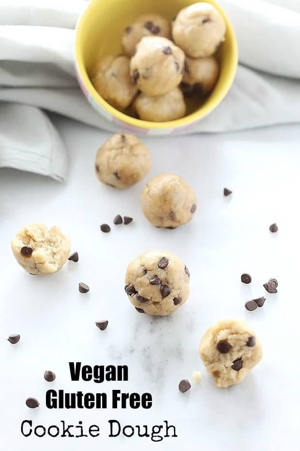 This Vegan Gluten Free Cookie Dough is a cookie dough fanatic’s dream come true! It’s perfectly safe to eat raw and only has 7 simple ingredients! Super quick and easy to make. / TwoRaspberries.com