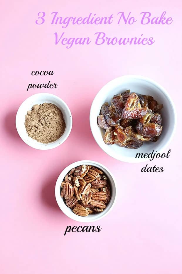 These 3 Ingredient No Bake Vegan Brownies are quick and easy to make! vegan, gluten free and refined sugar free! great snack or dessert! / TwoRaspberries.com