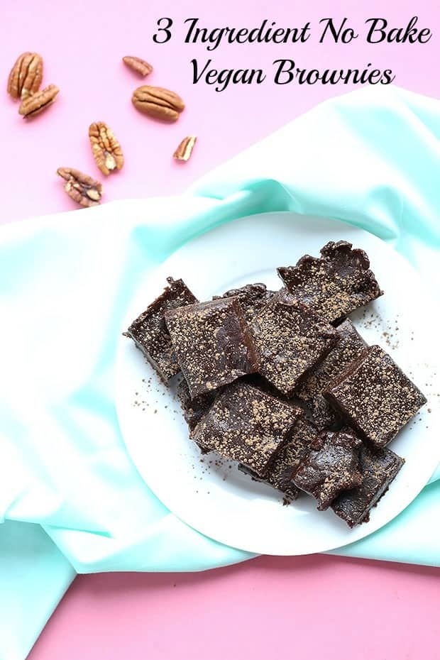 These 3 Ingredient No Bake Vegan Brownies are quick and easy to make! vegan, gluten free and refined sugar free! great snack or dessert! / TwoRaspberries.com