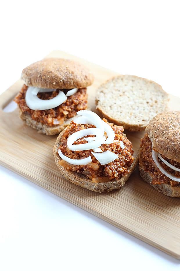 These Easy Vegan Quinoa Sloppy Joes are flavorful and spicy, messy and delicious, healthy and easy, made from quinoa and completely vegan and gluten free! / TwoRaspberries.com