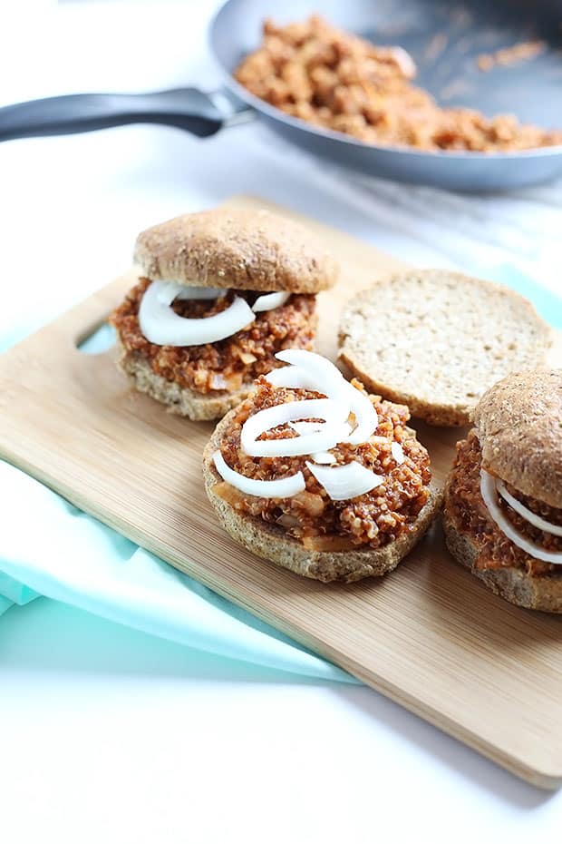 These Easy Vegan Quinoa Sloppy Joes are flavorful and spicy, messy and delicious, healthy and easy, made from quinoa and completely vegan and gluten free! / TwoRaspberries.com