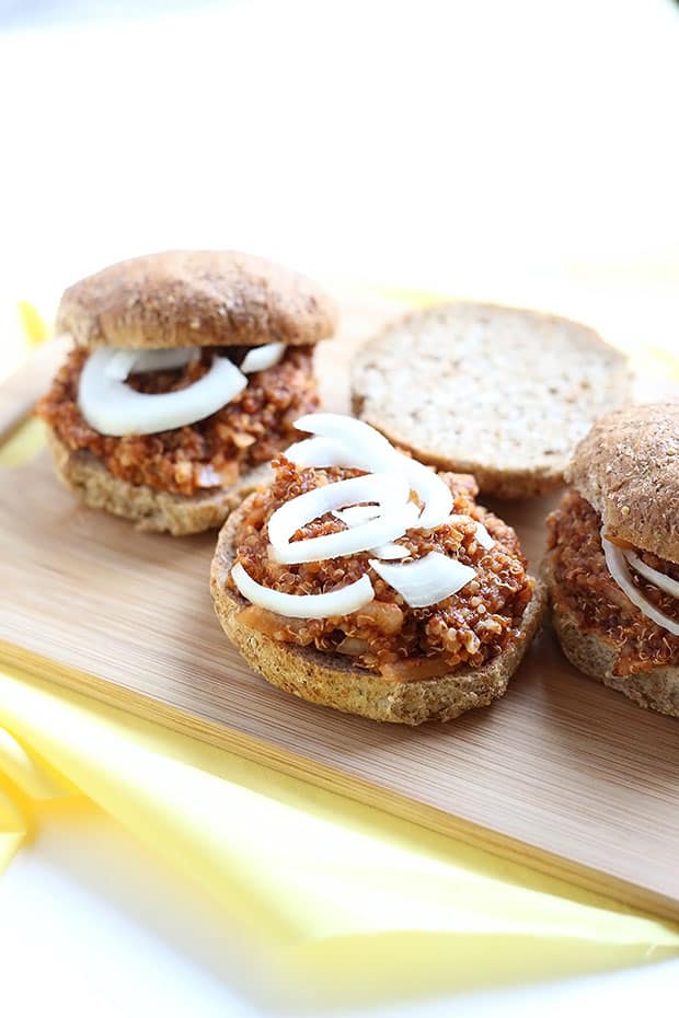 These Easy Vegan Quinoa Sloppy Joes are flavorful and spicy, messy and delicious, healthy and easy, made from quinoa and completely vegan and gluten free! / TwoRaspberries.com