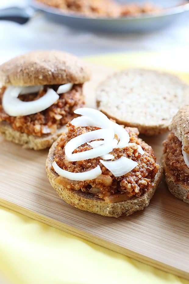 These Easy Vegan Quinoa Sloppy Joes are flavorful and spicy, messy and delicious, healthy and easy, made from quinoa and completely vegan and gluten free! / TwoRaspberries.com