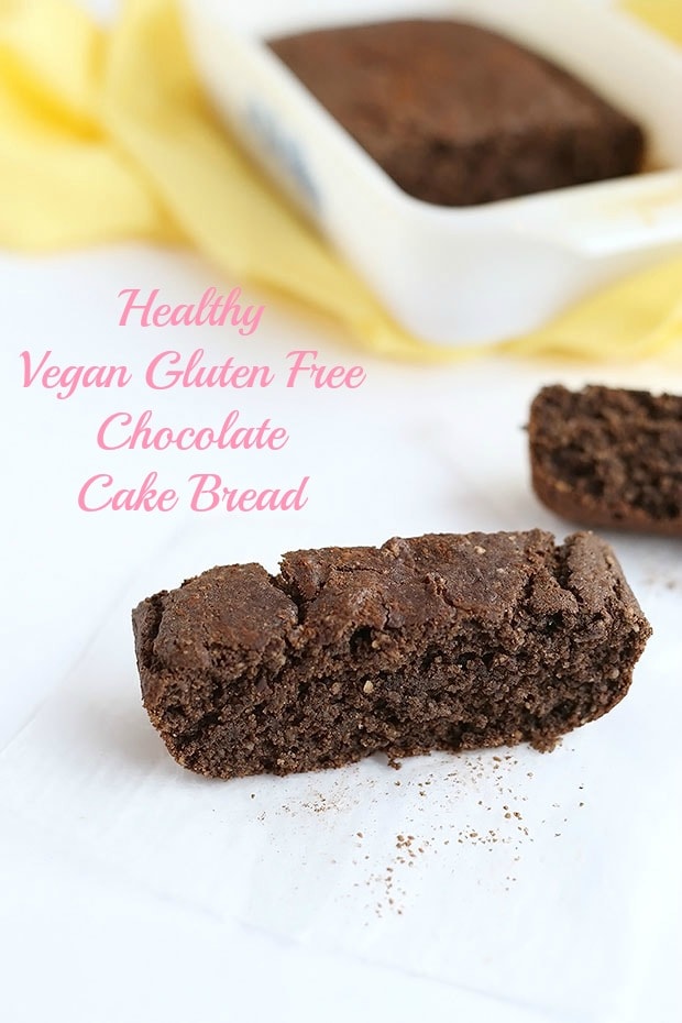 This Healthy Vegan Gluten Free Chocolate Cake Bread is light and moist. Easy to make only 10 ingredients! It is vegan, gluten free, and refined sugar free! / TwoRaspberries.com