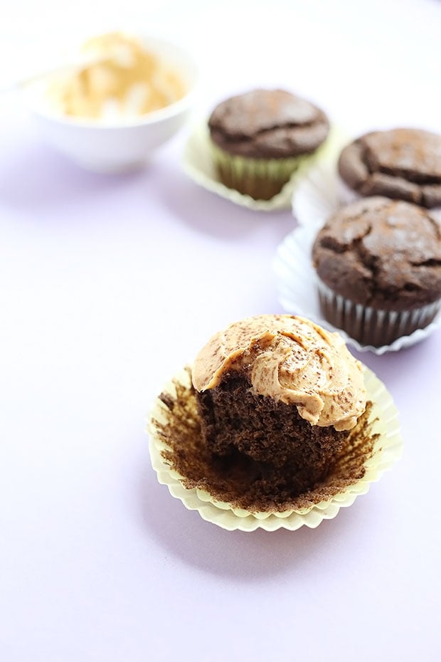 Healthy Vegan Gluten Free Chocolate Cupcakes. Light and moist. Quick and easy to make, only 10 ingredients vegan, gluten free, and refined sugar free! / TwoRaspberries.com