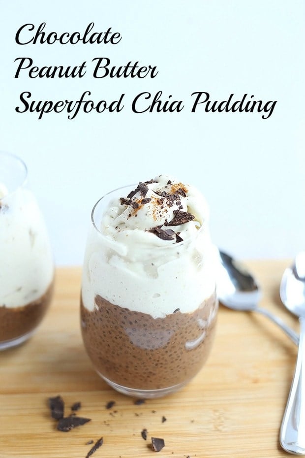 This Chocolate Peanut Butter Superfood Chia Pudding is creamy and rich. Refined sugar free and loaded with healthy vitamins and minerals! Vegan and Gluten Free. / TwoRaspberries.com