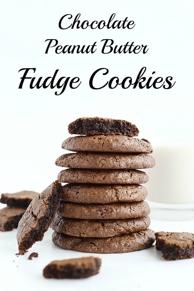 Chocolate Peanut Butter Fudge Cookies that are Vegan and Gluten free and melt in your mouth! Soft and super quick and easy to make, only 6 ingredients! / TwoRaspberries.com