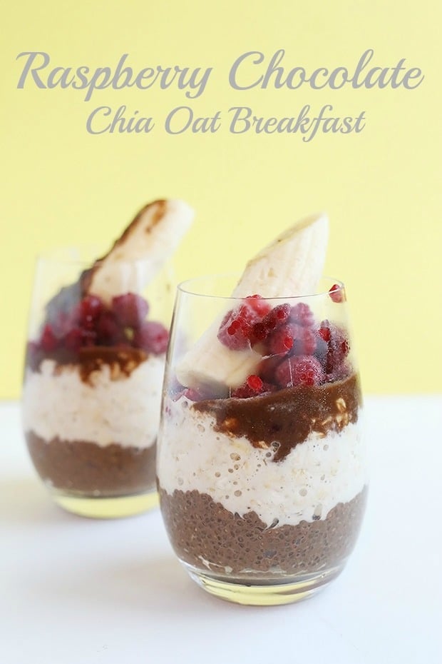 This Raspberry Chocolate Chia Oat Breakfast is naturally sweetened, easy to make, healthy and great for meal prepping! Vegan plus Gluten free! / TwoRaspberries.com