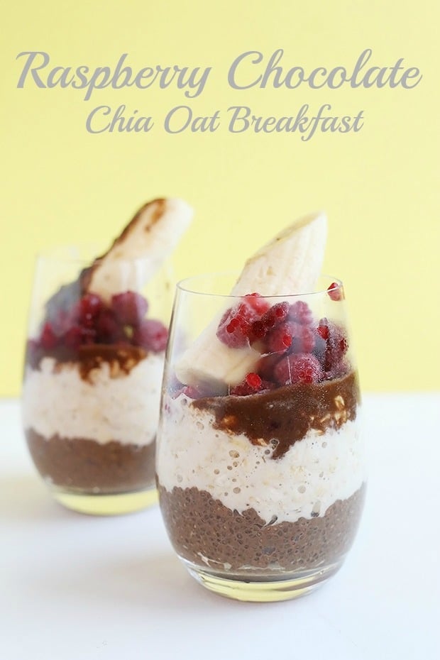  This Raspberry Chocolate Chia Oat Breakfast is naturally sweetened, easy to make, healthy and great for meal prepping! Vegan plus Gluten free! / TwoRaspberries.com