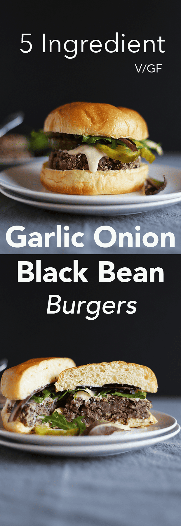 These 5 Ingredient Garlic Onion Black Bean Burgers are SO easy to make, paired with a tahini lime sauce, healthy, VEGAN and GF! | TwoRaspberries.com