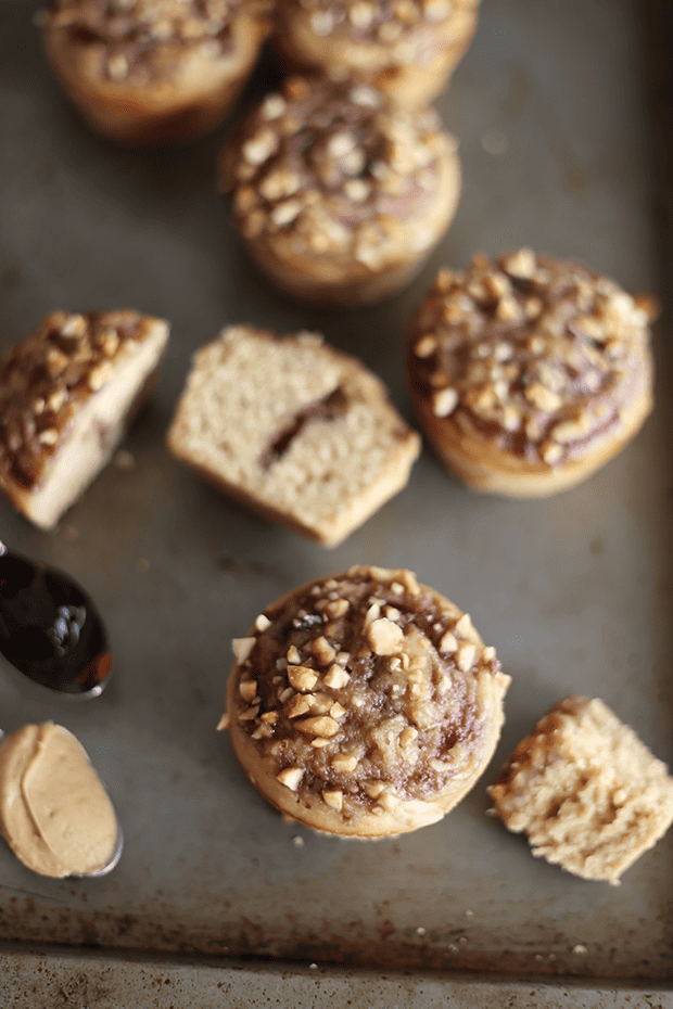 These Peanut Butter and Jelly Muffins are healthy, easy to make and will totally remind you of your favorite childhood snack, PB&J sandwich! Vegan + GF | TwoRaspberries.com
