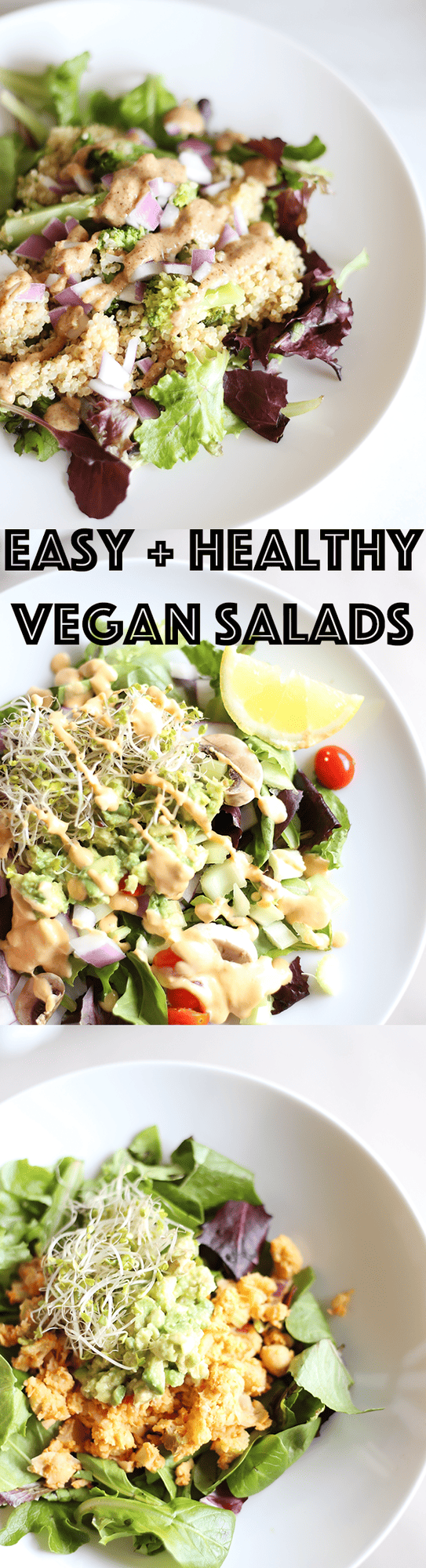  These Easy + Healthy Vegan Salad Ideas are great for meal prepping, quick and easy to make, healthy and full of nutrients and absolutely delicious! | TwoRaspberries.com