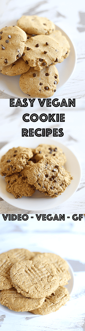 EASY VEGAN COOKIE RECIPES! vegan, GF, soy free and mostly refined sugar free! classic chocolate chip, almond butter and peanut butter cookies are classics! | TwoRaspberries.com