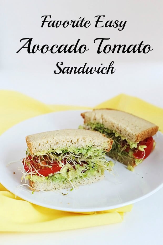 My Favorite Easy Avocado Tomato Sandwich! Avocado and tomato make such a wonderful combo the sprouts add many vitamins, minerals and enzymes! Vegan and GF / TwoRaspberries.com