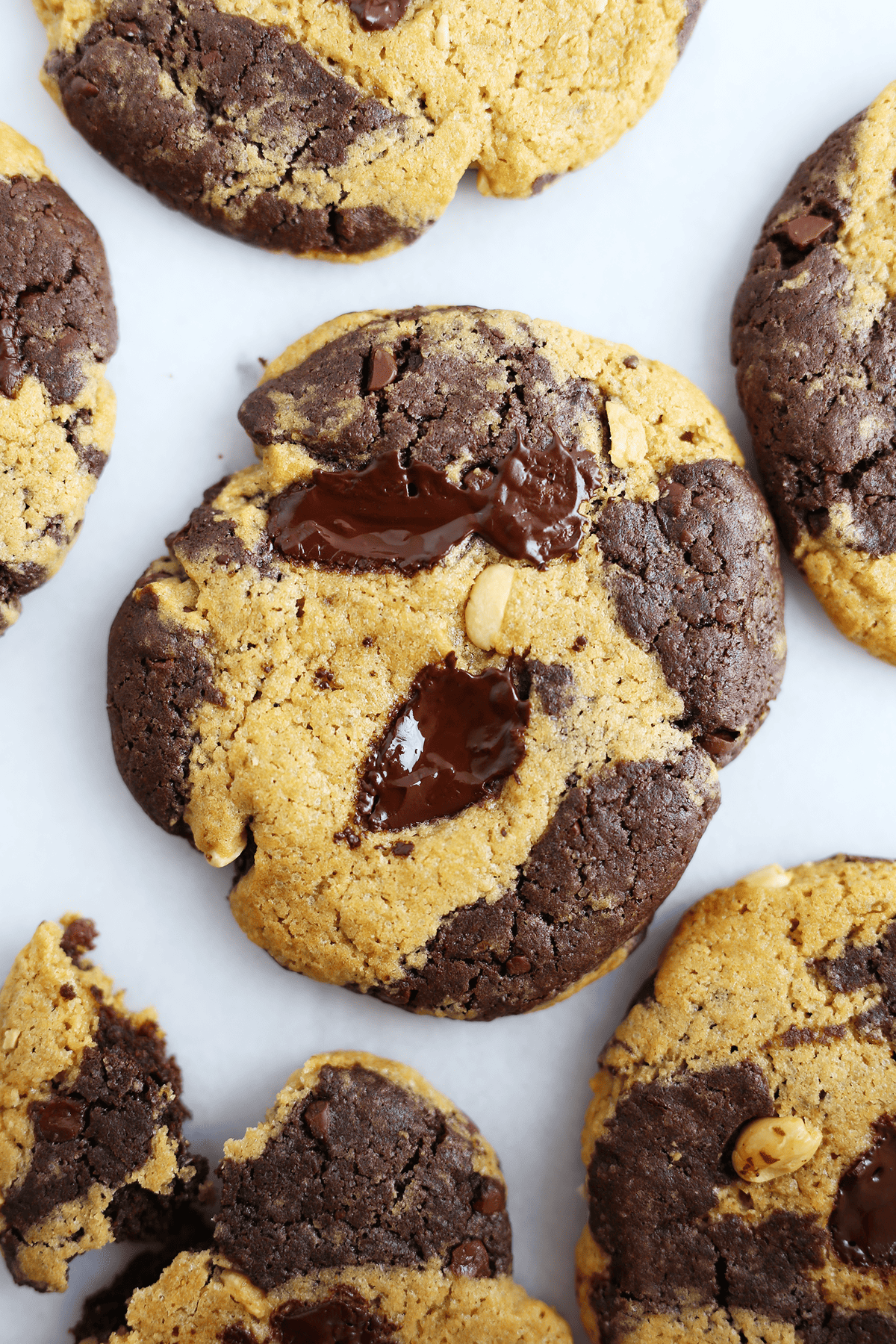 These Peanut Butter Chocolate Marble Cookies and super YUM! PB cookies with peanut chunks, chocolate cookie with chocolate chunks! Vegan of course!