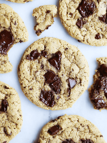 These are the best vegan Chewy Chocolate Chip Cookies with crisp edges and a chewy center, they're an all around classic favorite!