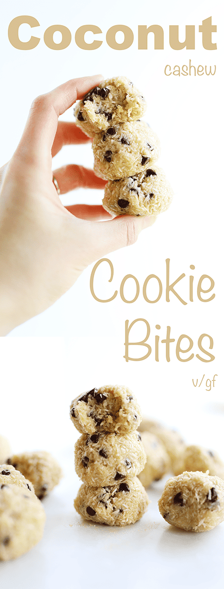 These Coconut Cookie Bites are sweet, chewy and the perfect healthy treat when those cravings hit! Super quick and easy to make, gluten free and vegan.
