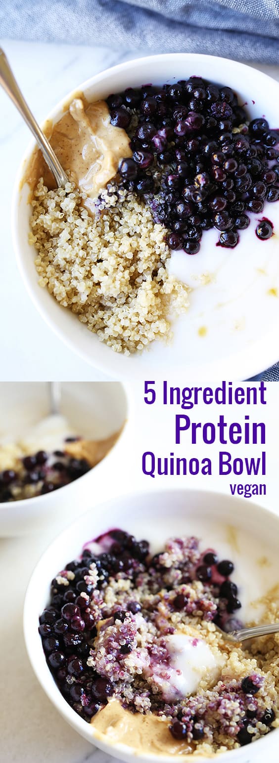 This 5 Ingredient Protein Quinoa Bowl is super easy, packed full of nutrition, vegan, gluten free, healthy! Clean eating and great for meal prep!