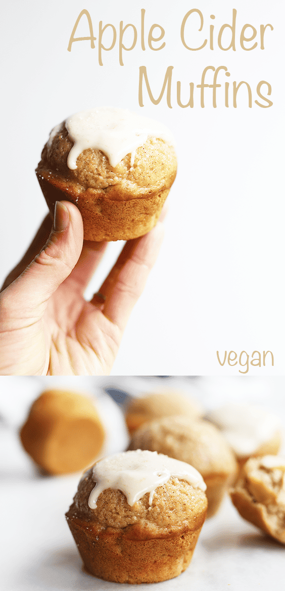 These homemade Apple Cider Muffins are super easy and yum! Soft and moist inside with a sweet glaze on the top! Vegan and flavorful.