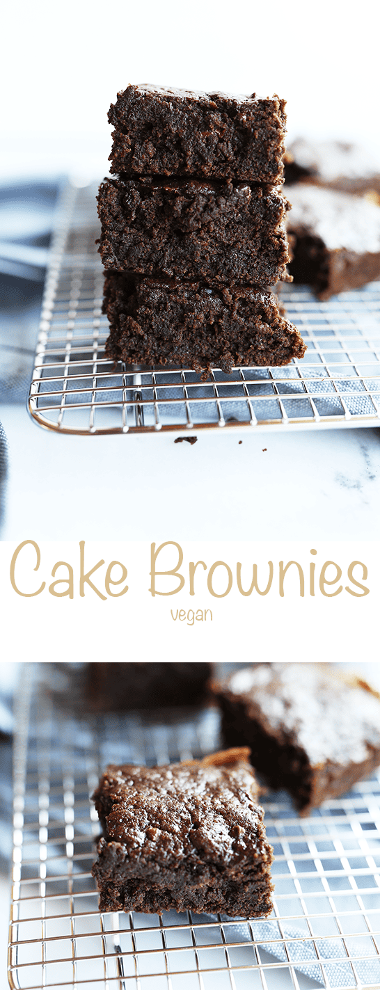 These Cake Brownies are super moist and gooey just like a brownie but light in texture like a chocolate cake! Easy to make and vegan.