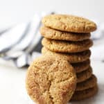 These homemade vegan Snickerdoodle Cookies are the best and super easy to make! Sweet, sugar and cinnamon form this chewy cookie.