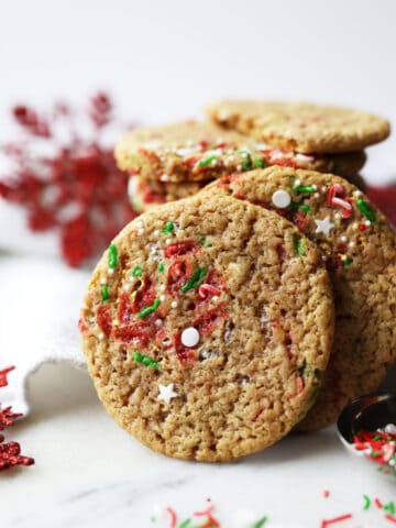 Rudolph’s Chewy Sprinkle Cookies are a reindeer’s favorite gooey chewy cookie and a nice sweet homemade vegan cookie for Santa’s best furry friends!