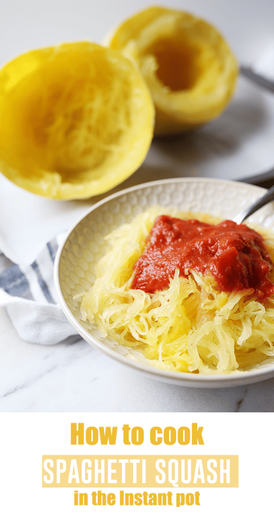 Spaghetti Squash noodles cooked in the instant pot topped with marinara sauce