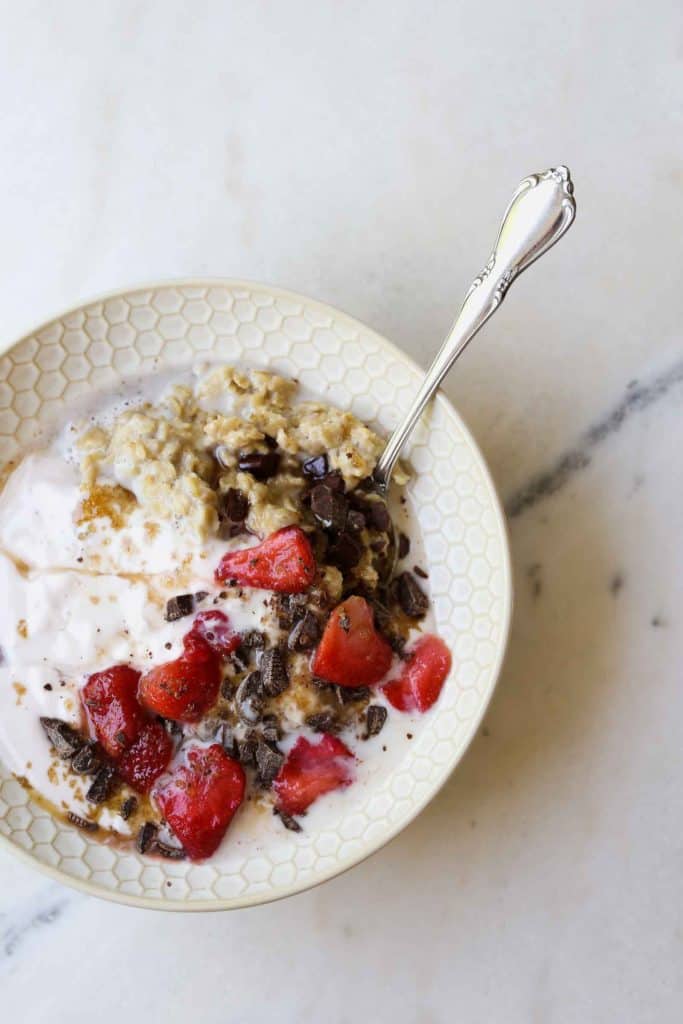 Strawberries and Cream Oatmeal - two raspberries