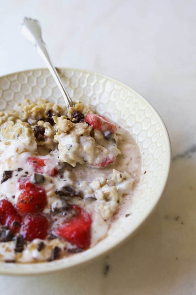 Strawberries and Cream Oatmeal - two raspberries