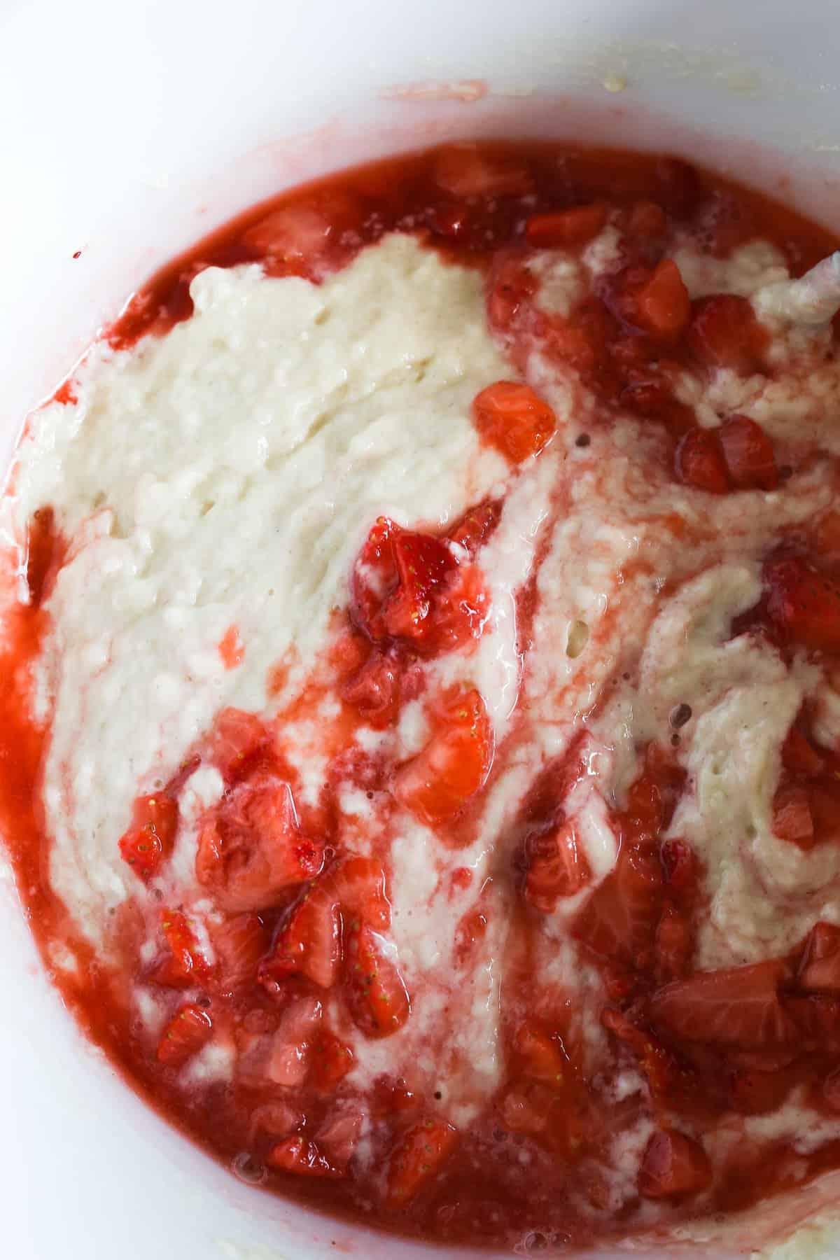 Strawberry compote mixed in with wet and dry ingrdients.