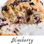 Blueberry bread pinterest graphic with an image of the bread and text underneath.