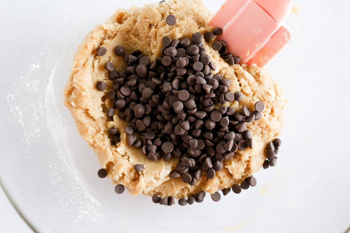 Chocolate chips added to dough.