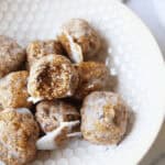 1200 x 1200 image of Caramel Coconut Glazed Donut Holes.
