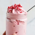 1200x1200 Side image on a glass jar of nice cream.