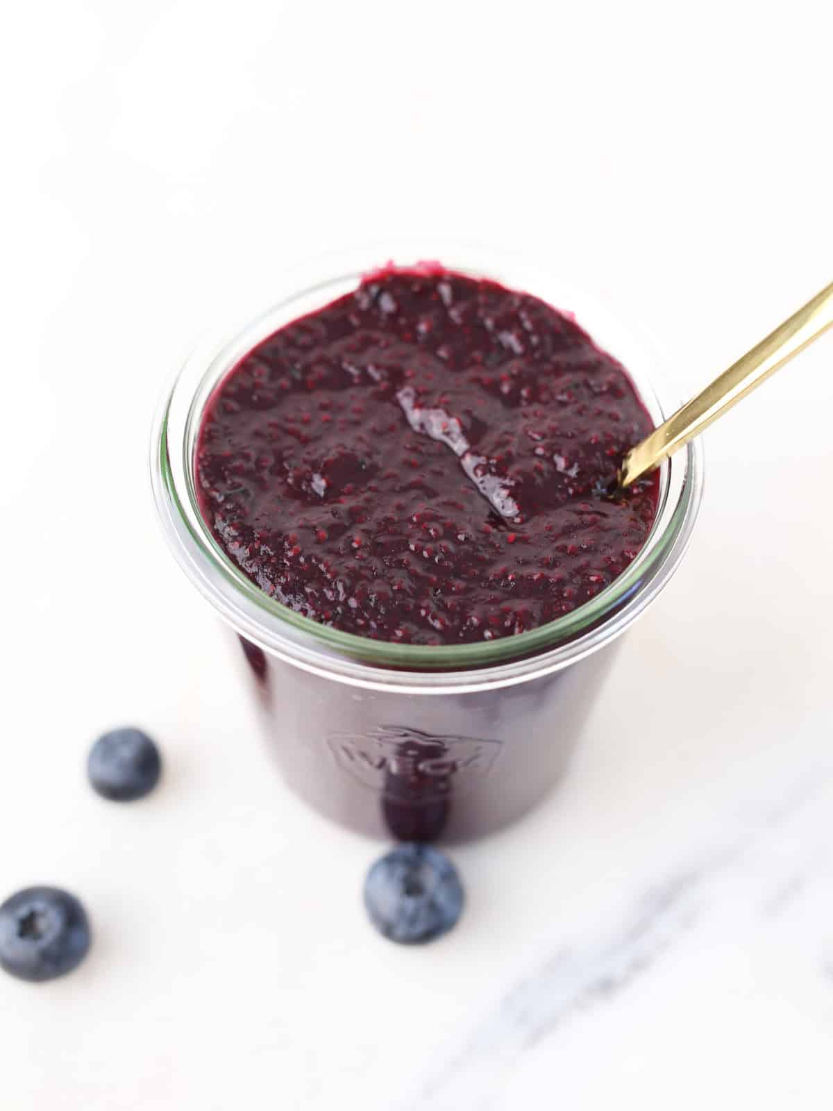 Overhead image of this homemade chia jam.