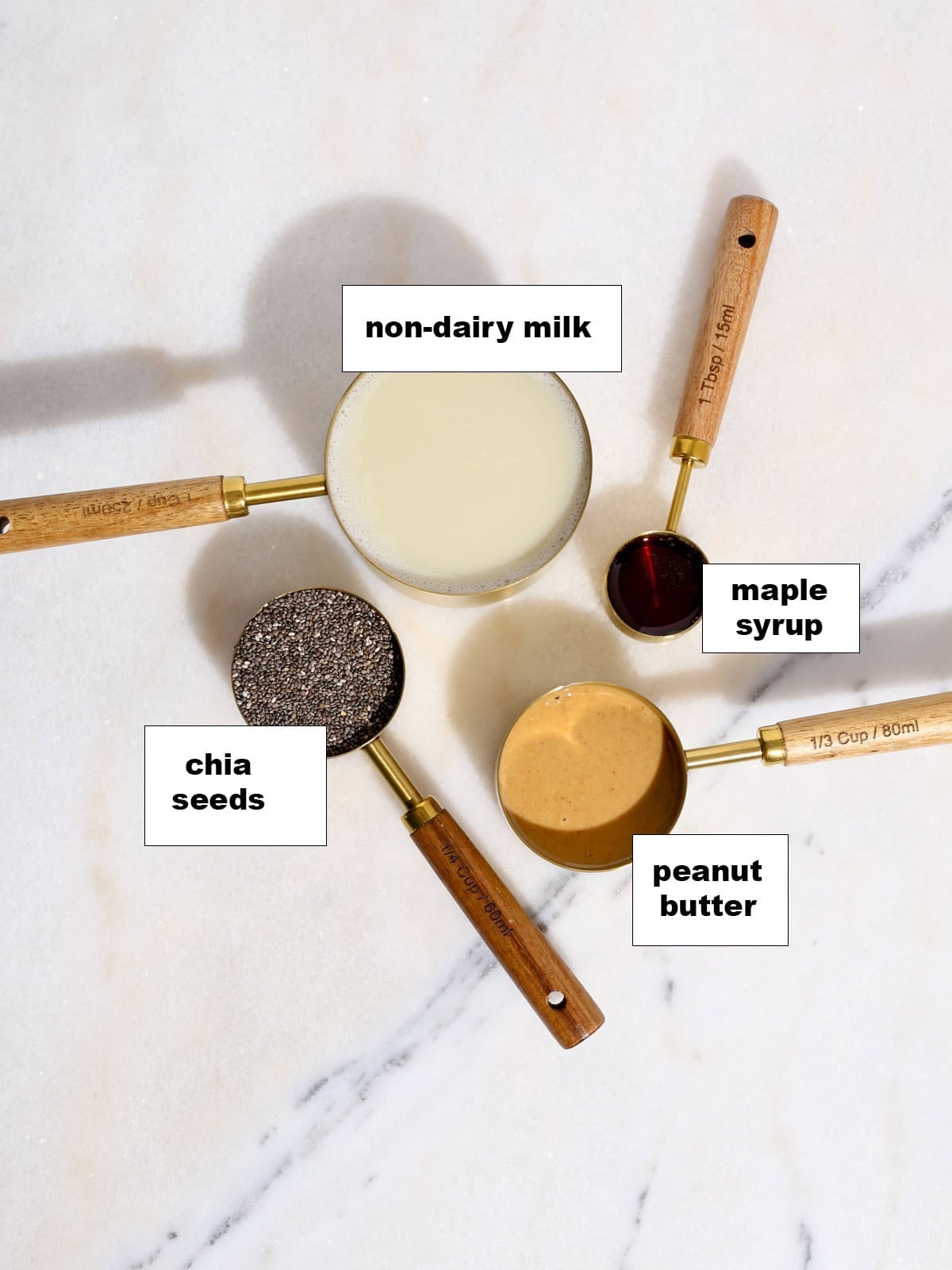 Ingredients to make this Chia Seed Peanut Butter Pudding.