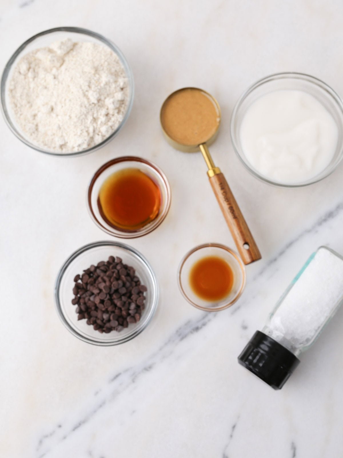 Ingredients to make cookie dough with yogurt.