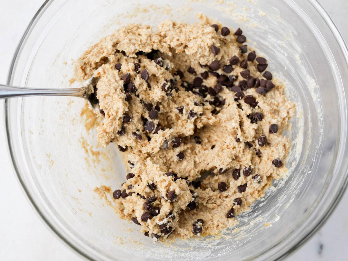 Glass bowl with all the ingredients mixed up.