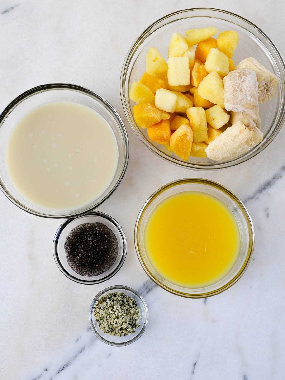 Ingredients to make this tropical smoothie.