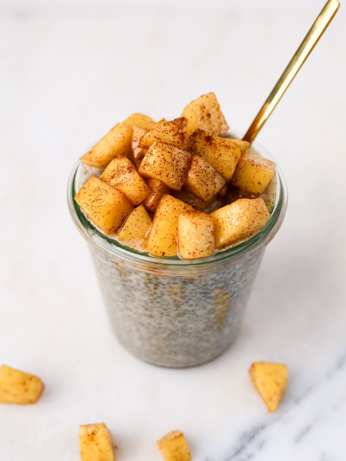 Overhead image of this apple cinnamon chia pudding.