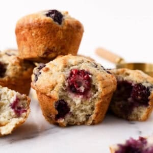 1200x1200 image of these blackberry banana muffins.