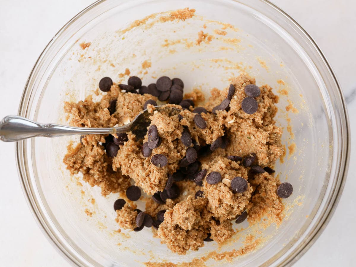 Chocolate chips added to dough.