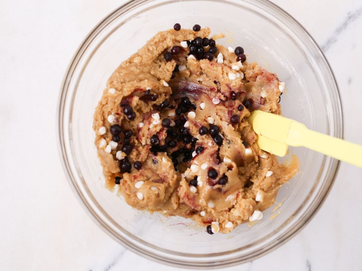 Frozen blueberries added to this dairy free cookie dough.