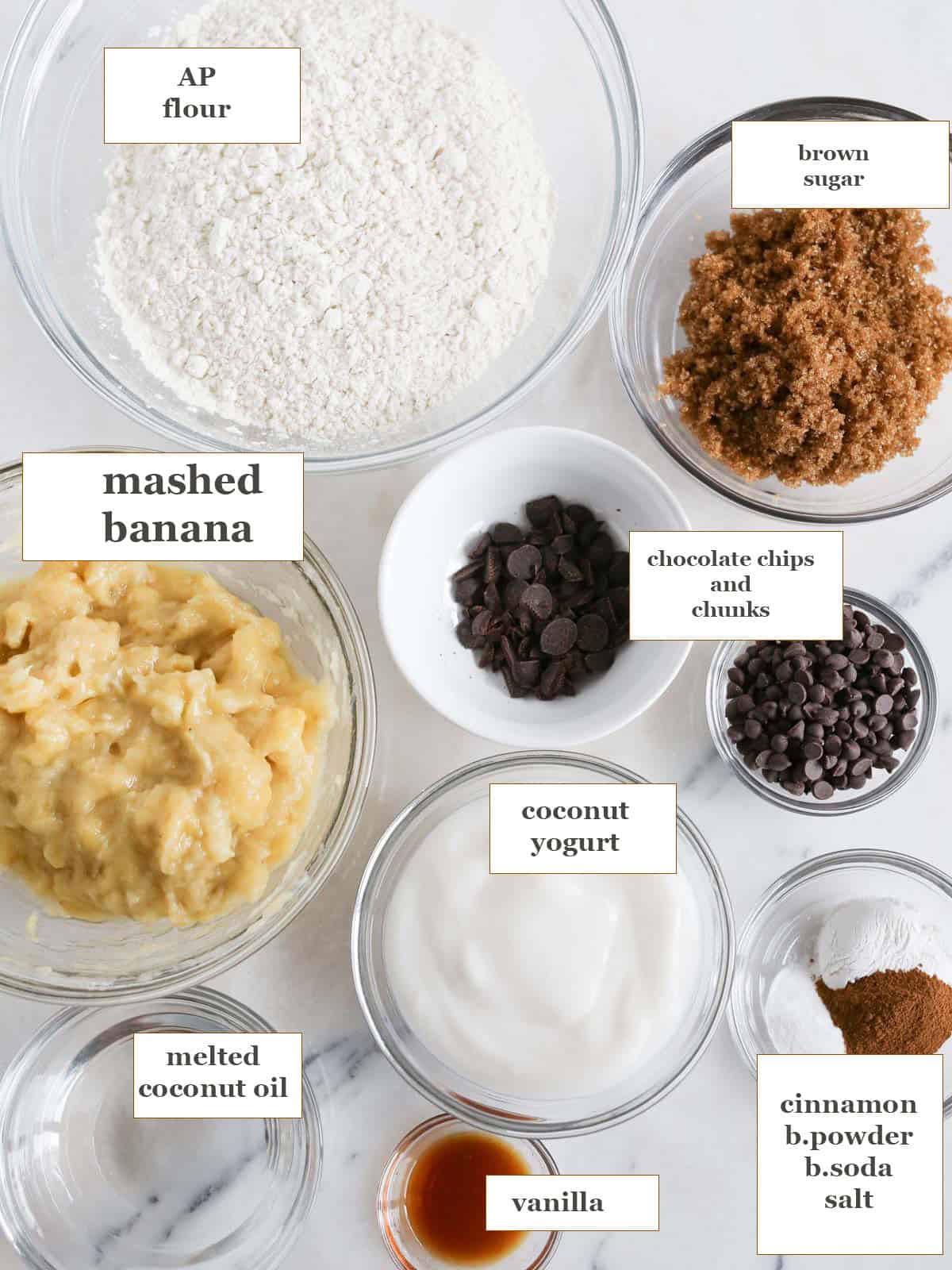 Ingredients to make this banana bread.